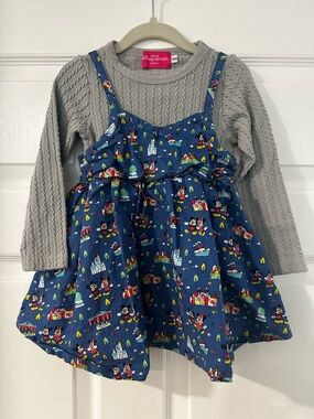 Disney Blue Mickey & Castle Print Layered Dress